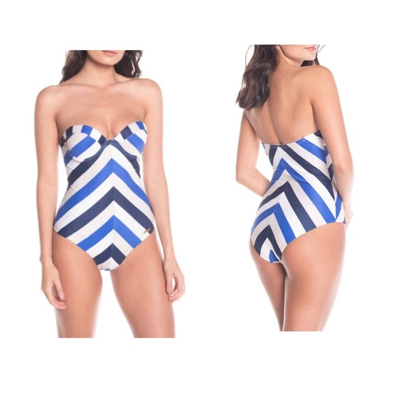 Saha Blue & White Marine striped One Piece Swimsuit Size Large - Picture 1 of 11